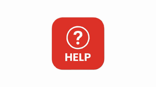 Red help button vector illustration. Rounded button with white help icon, simple modern interface style isolated on white background.