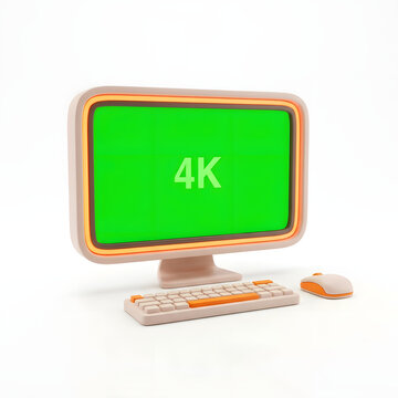 Retro-styled 3d computer monitor with orange trim and green screen for gaming equipment