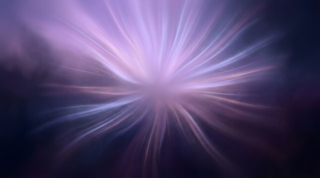 Radiant purple light burst with flowing rays creating a mystical abstract background for spirituality inspiration energy technology and creative design