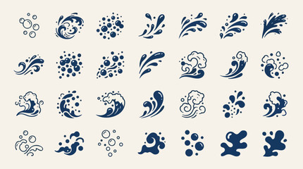 Fototapeta premium Traditional Japanese Ocean Foam Wave Crest Water Splash Droplet Decorative Vector Elements Collection for Graphic Design