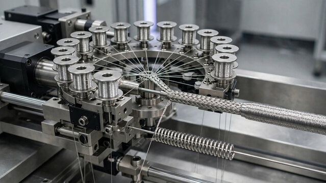 Braiding machine high-density stainless steel wire catheter reinforcement, Stainless steel wire coiling mandrel braiding machine, High-density catheter braid automated production line