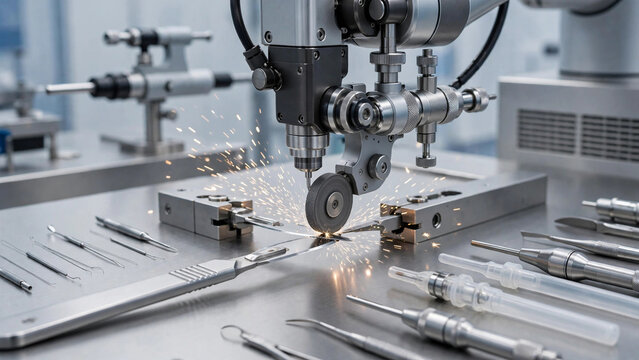 Robotic sharpening micrometer accuracy surgical instruments, Precision grinding surgical needles trocars cannulas, Automated sharpening stainless steel medical blades