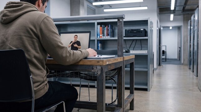 Student Watches Sign Language Interpreter During Remote Technical Lesson