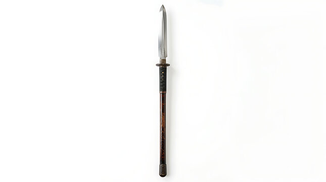 Antique Japanese Naginata Polearm Weapon Isolated Against A Clean White Background