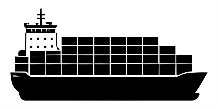 Large cargo ship silhouette loaded with shipping containers container silhouette