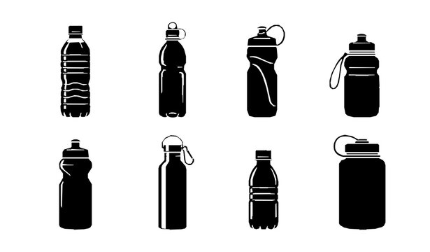 Drinking Bottle and Hydration Container Black Silhouette Vector Icon Collection