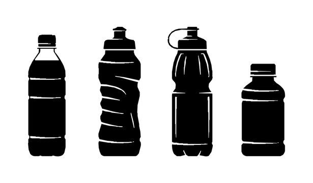 Drinking Water Bottle PET Plastic Black Silhouette Vector Illustration