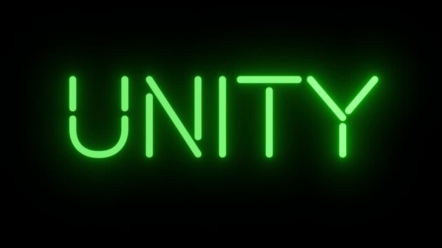 Natural Green Neon Logo 'UNITY' with Continuous Loop and Clear Background, Perfect for Cooperation and World Cooperatives Day
