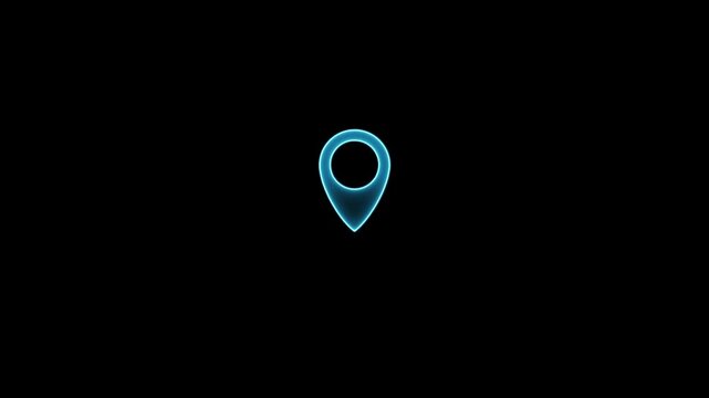 glowing neon location icon fast tracking map pin icon. digital navigation location pin animation. 4k video
