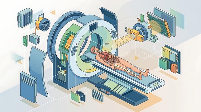 Medical mri scanner cross section with patient and technical details