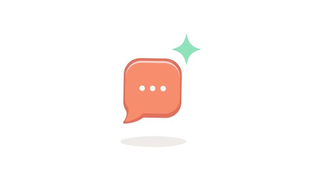 speech bubble animated icon, orange bubble with star shape animation, communication, and support concepts, chat and message activity professional speech bubble icon animation, pro vector on simple on.