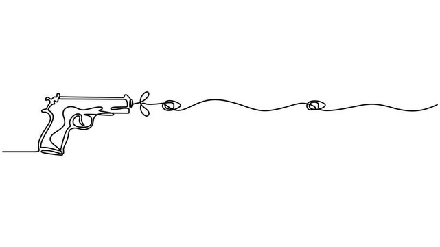 short gun with bullet fire animation continuous one line drawing, Animated self drawing of single continuous line draw Revolver. police gun vector illustration, Gun, weapon, handgun icon. Bullet pro.