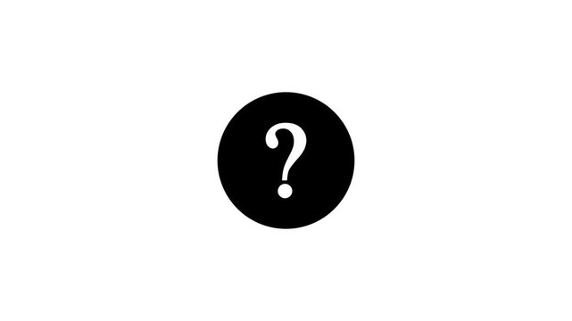 Black circular question mark icon animation isolated on a clean white background for FAQ support and help concept