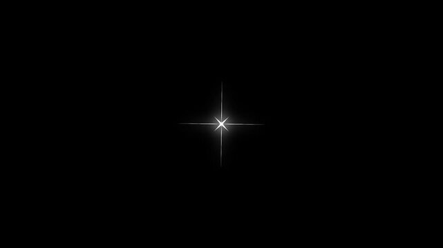 Twinkle stars light with a blinking shining effect featuring glowing flash rays floating smoothly on a dark black screen background for magical night motion overlays.