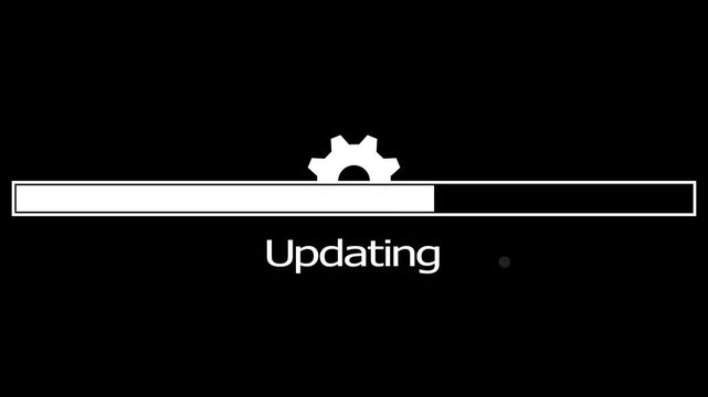 System Update Progress Bar Icon Animation with Settings and Processing Symbols on Black Background, 4K Motion Graphics.