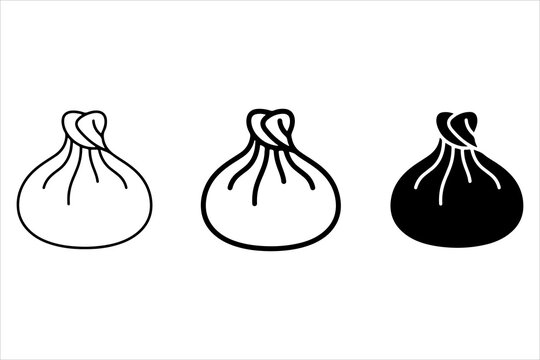 Traditional Asian steamed dumplings khinkali or dim sum icon set in various styles