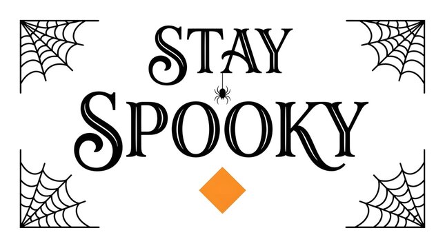 Stay spooky halloween typography with spiderweb frames and orange diamond accent