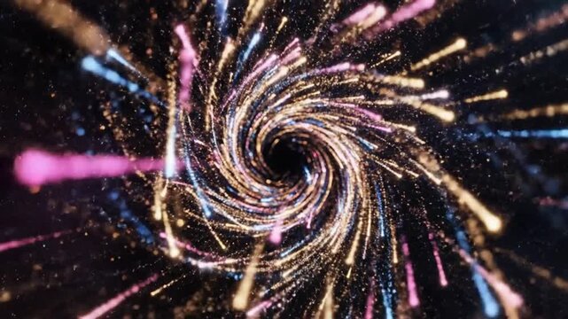 Cosmic Swirl of Lights: An abstract vortex of sparkling lights and colorful particles creates a mesmerizing tunnel effect, evoking a sense of wonder and cosmic energy.
