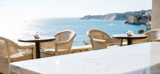 Fototapeta premium Coastal Cafe Terrace with Sea View for Relaxation Concept
