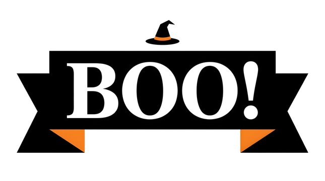 Vintage halloween boo sign with a witch hat illustration on a white background