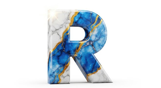 Marble Letter R With Blue Gold Pattern For Luxury Typography And Design