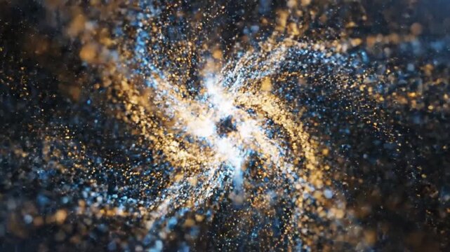 Cosmic Swirl of Energy: A mesmerizing abstract pattern resembling a galaxy or nebula, with a central bright light radiating outwards in a swirling vortex of shimmering particles and cosmic dust.