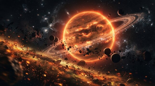 Glowing Orange Planet in Fiery Nebula Galaxy