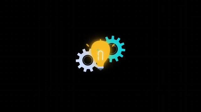 Glowing Pink Gears Rotating Around AI Idea Bulb Tech Motion Graphic