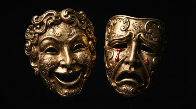 Golden Comedy and Tragedy Masquerade Masks
