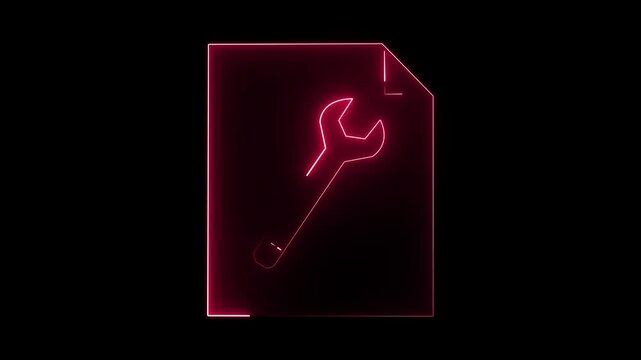 Neon scissors and wrench icon on dark background