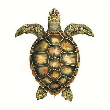Sea turtle swimming. Marine reptile in deep water. Endangered ocean wildlife.
