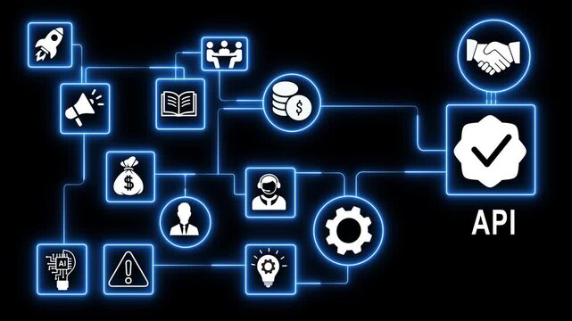 Api integration network concept with glowing digital and business workflow connectivity software technology