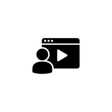 User silhouette next to web browser window with play button concept for online video content creation Isolated on transparent background