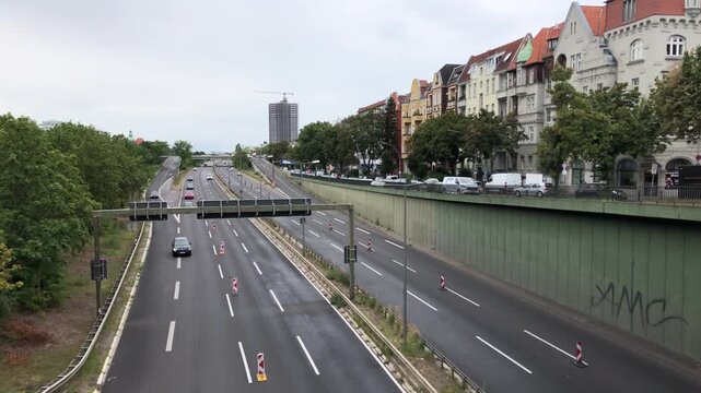 High angle view of A100 motorway roadworks in Berlin Feuerbachstrasse