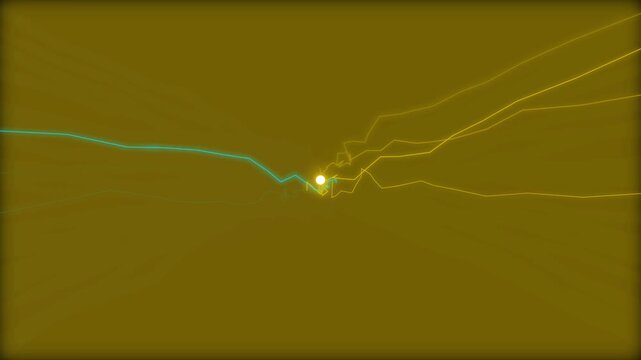 Abstract Glowing Cyan & Yellow Lightning Bolts Motion Background Loop, Dynamic Electric Energy Arc Collision for Tech, Physics & VJ Visuals