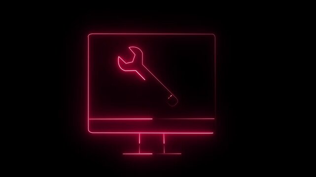 Neon wrench inside illuminated computer monitor