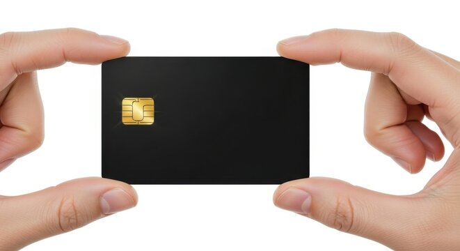 Hands Holding Blank Black Credit Card For Banking Payment And Finance Concept