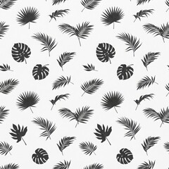 Black and white tropical palm leaf pattern for design projects. Stylish botanical background for creative use. © Tonmoy