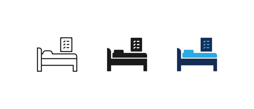 Patient admission icon set, hospital bed medical symbol, vector illustration.