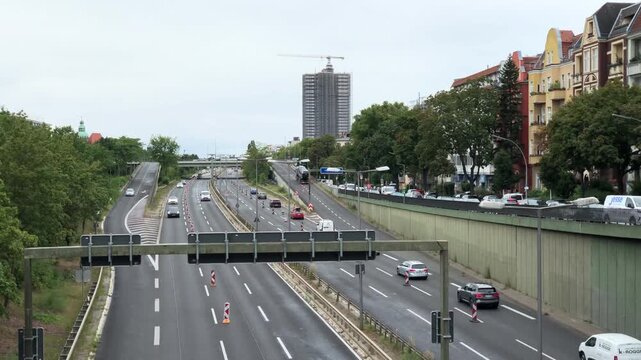 High angle view of A100 motorway roadworks in Berlin Feuerbachstrasse