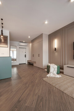 Interior of the modern luxure room and  work area  in studio apartments in minimalistic style