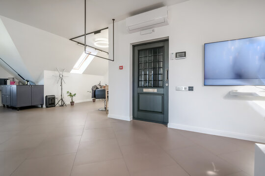 Interior of the modern luxure room and  work area  in studio apartments in minimalistic style