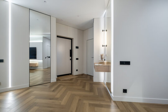 Interior of the modern luxure room and  work area  in studio apartments in minimalistic style