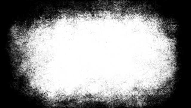 Abstract charcoal texture overlay with artistic vignetted black frame edges isolated on white background for vintage design projects requiring distressed border style for weathered film photograph