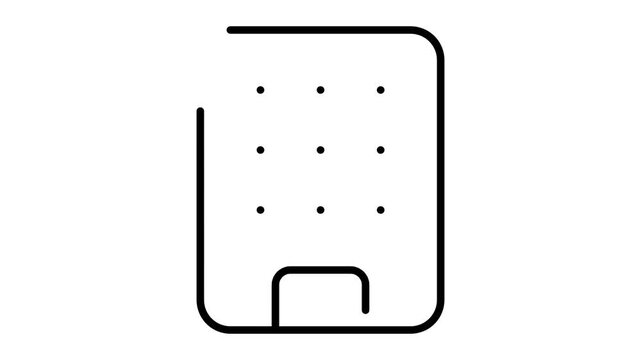 Minimalist line art illustration of a rectangular adhesive bandage with four small dots in the center, on a white background.