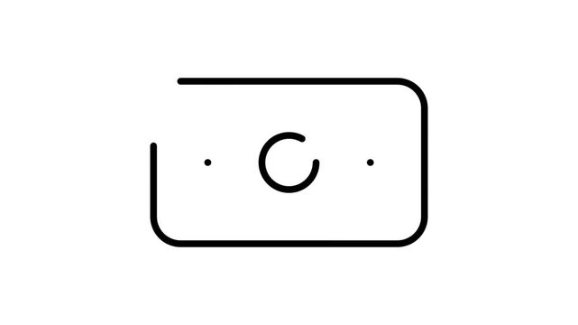 Minimalist line art icon depicting a rounded rectangle with a stylized 'C' inside, flanked by two dots, and a curved line extending from the top.