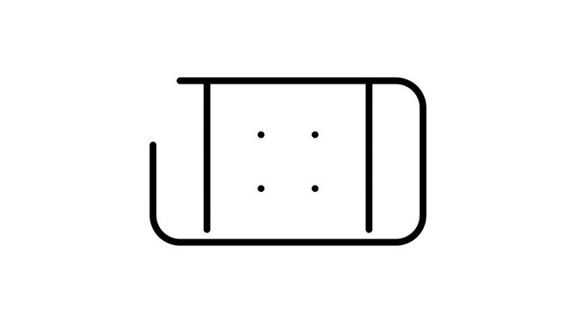 Minimalist line art drawing of a medical bandage or plaster with four dots in the center, on a clean white background.