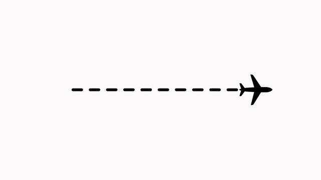 Airplane flight path animation flying to location pin, travel route dotted line vector motion graphic