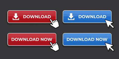 Fototapeta premium Four download buttons with hand cursor pointing for user interaction design elements