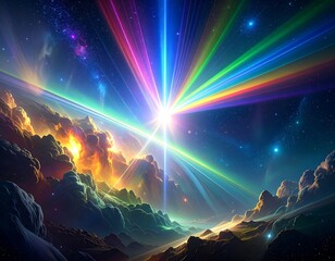 Fototapeta premium Aurora borealis dancing over snowy mountain landscape.